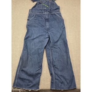 Key Imperial Mens Blue Denim Bib Overalls Workwear Dungarees W36 L34 Raw Hem